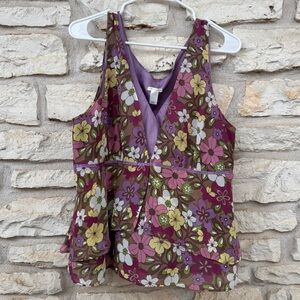 Old Navy Perfect Fit Stretch Floral Blouse - Purple, Green, and Yellow XL